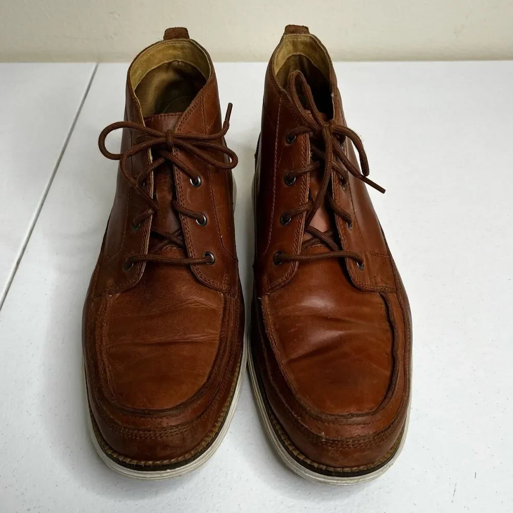 Cole Haan Lunargrand Brown Leather Chukka Ankle Boots Moc Toe Lace Up Men 10